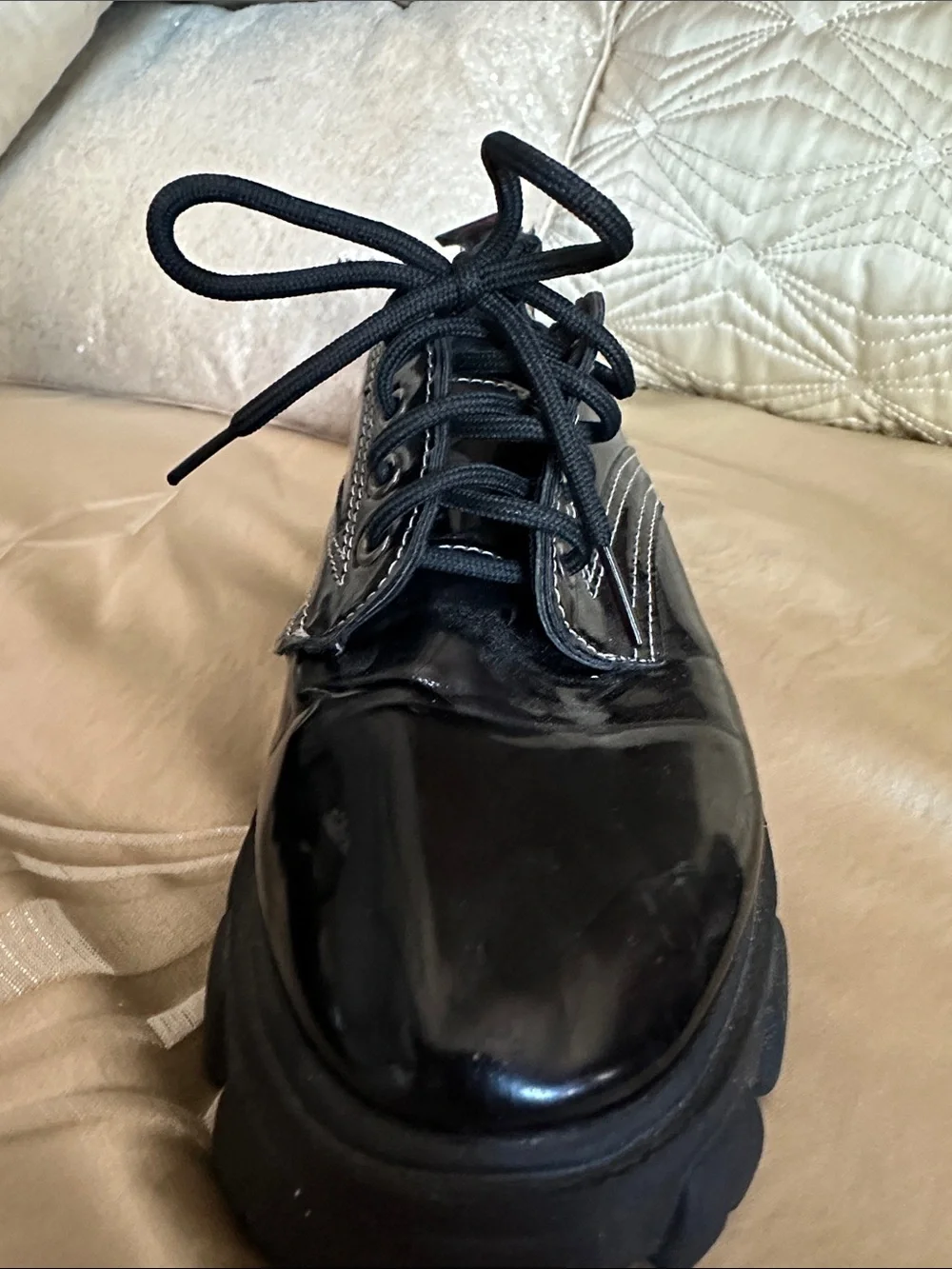 Men's Black Patent Lace-Up Chunky Shoes